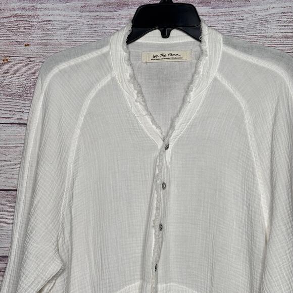 We The Free White Summer Daydream Gauze Pockets Button Down Oversized Top XS - Picture 3 of 7